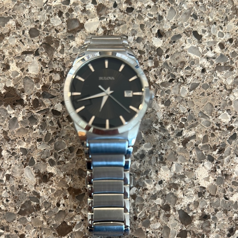Bulova Silver and Black Watch with Minimalist Design